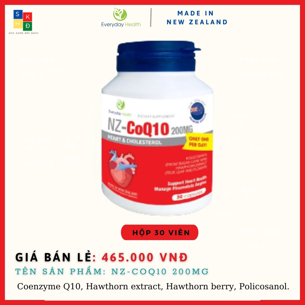 VIÊN UỐNG BỔ TIM MẠCH NZ-COQ10 200MG